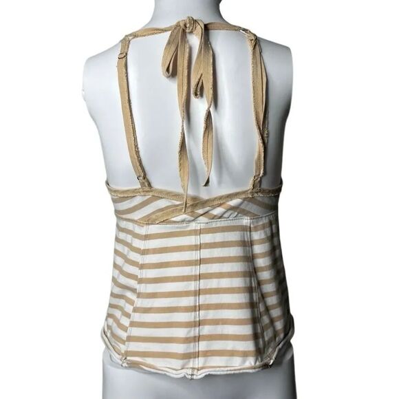 Free People Button Down Striped Tank Top Cream & White Size XXS - Picture 3 of 5